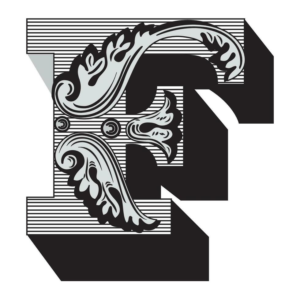 Art Federal Initial Caps Font Capital Letter F vector design