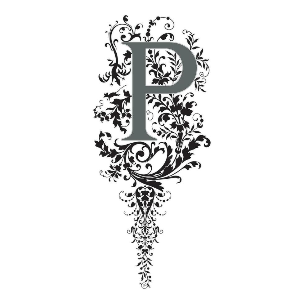 Art Renaissance Initial Caps Font Capital Letter P vector design