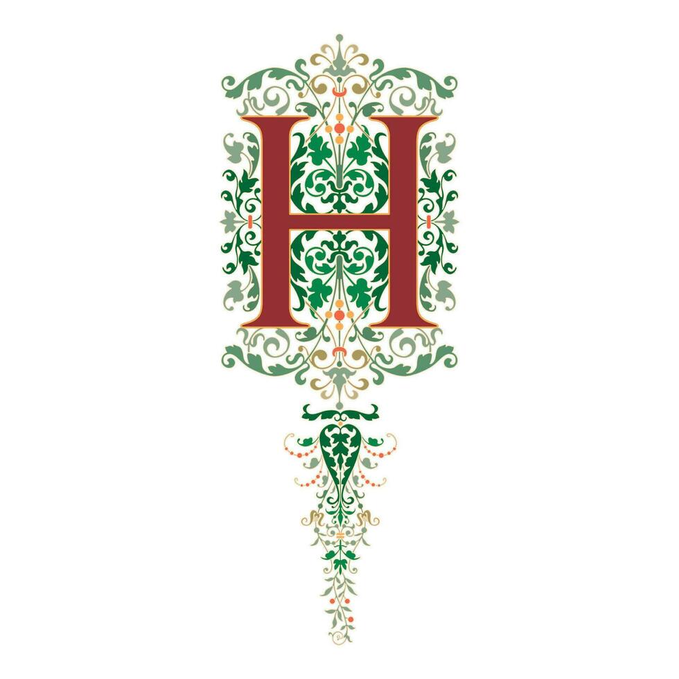 Art Renaissance Initial Caps Font Capital Letter H vector design