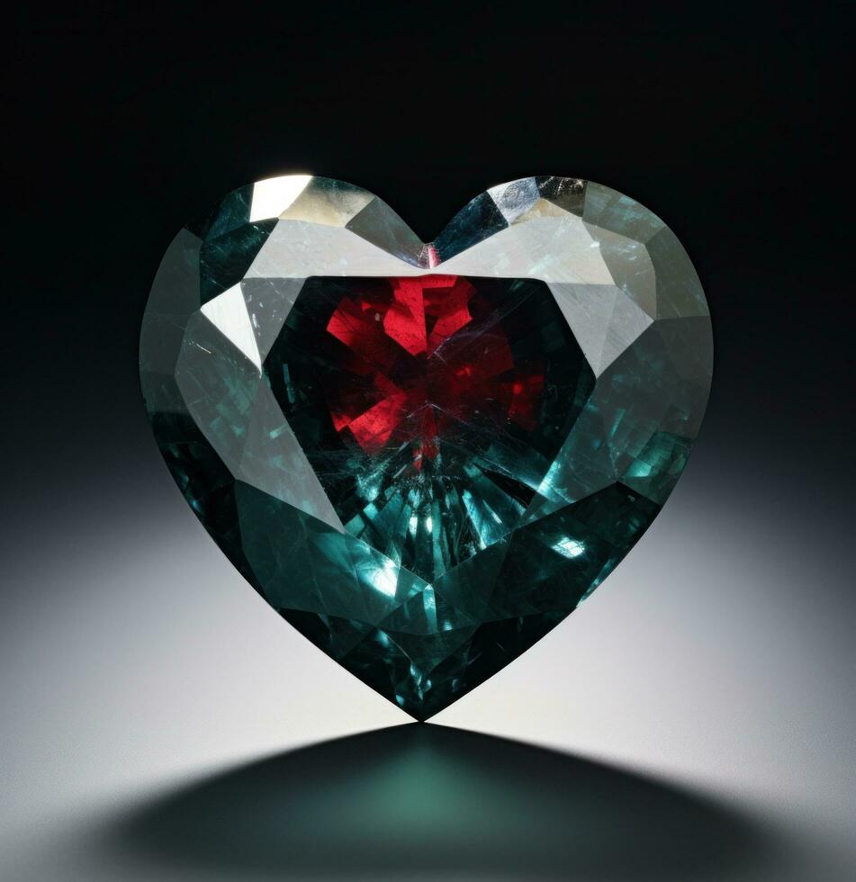 AI generated heart of a diamond, of dark emerald and red photo