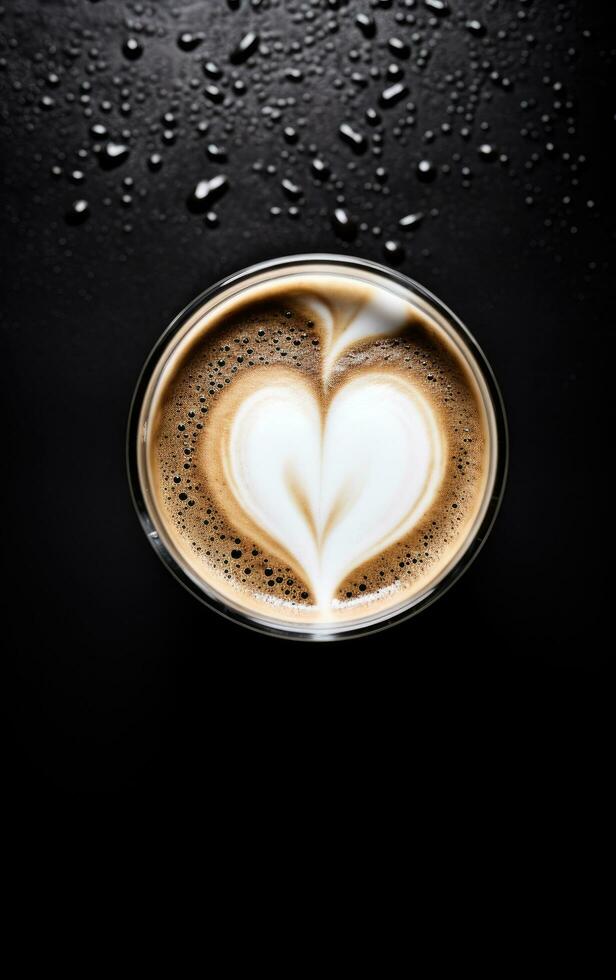 AI generated this image is a black and white background with a heart and latte photo