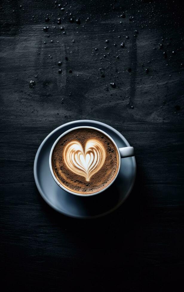 AI generated this image is a black and white background with a heart and latte photo