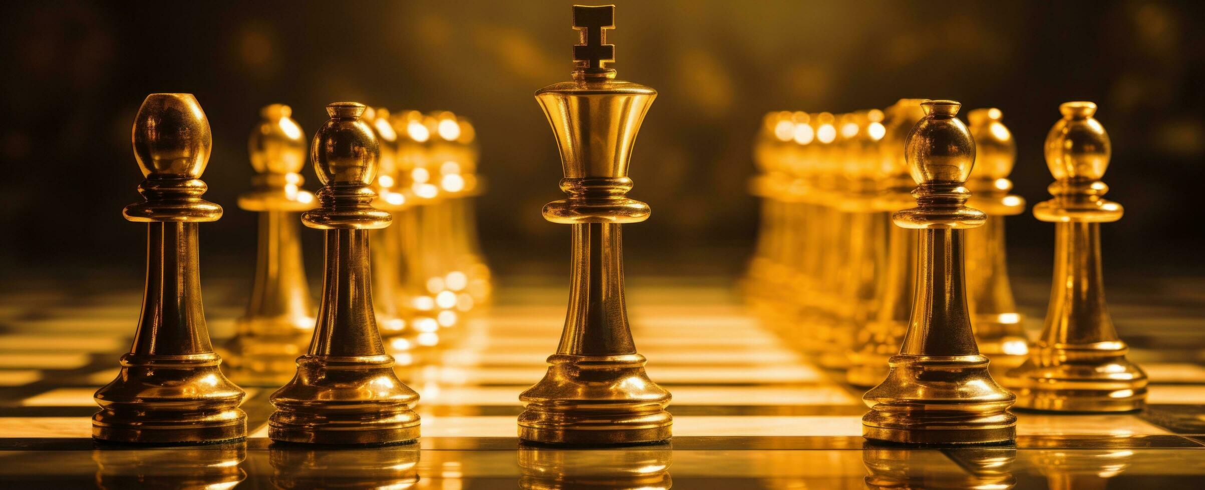 AI generated golden chess pieces on a table photo