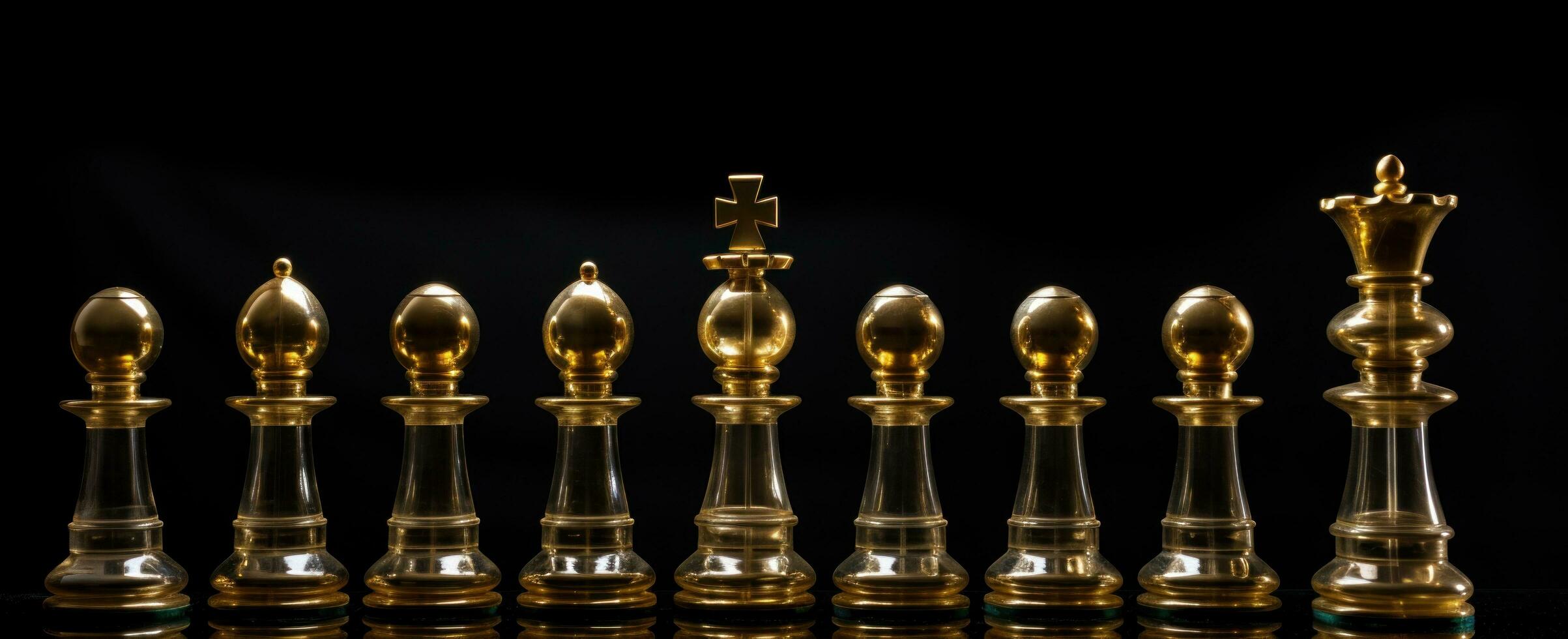 AI generated gold chess pieces on a dark background photo