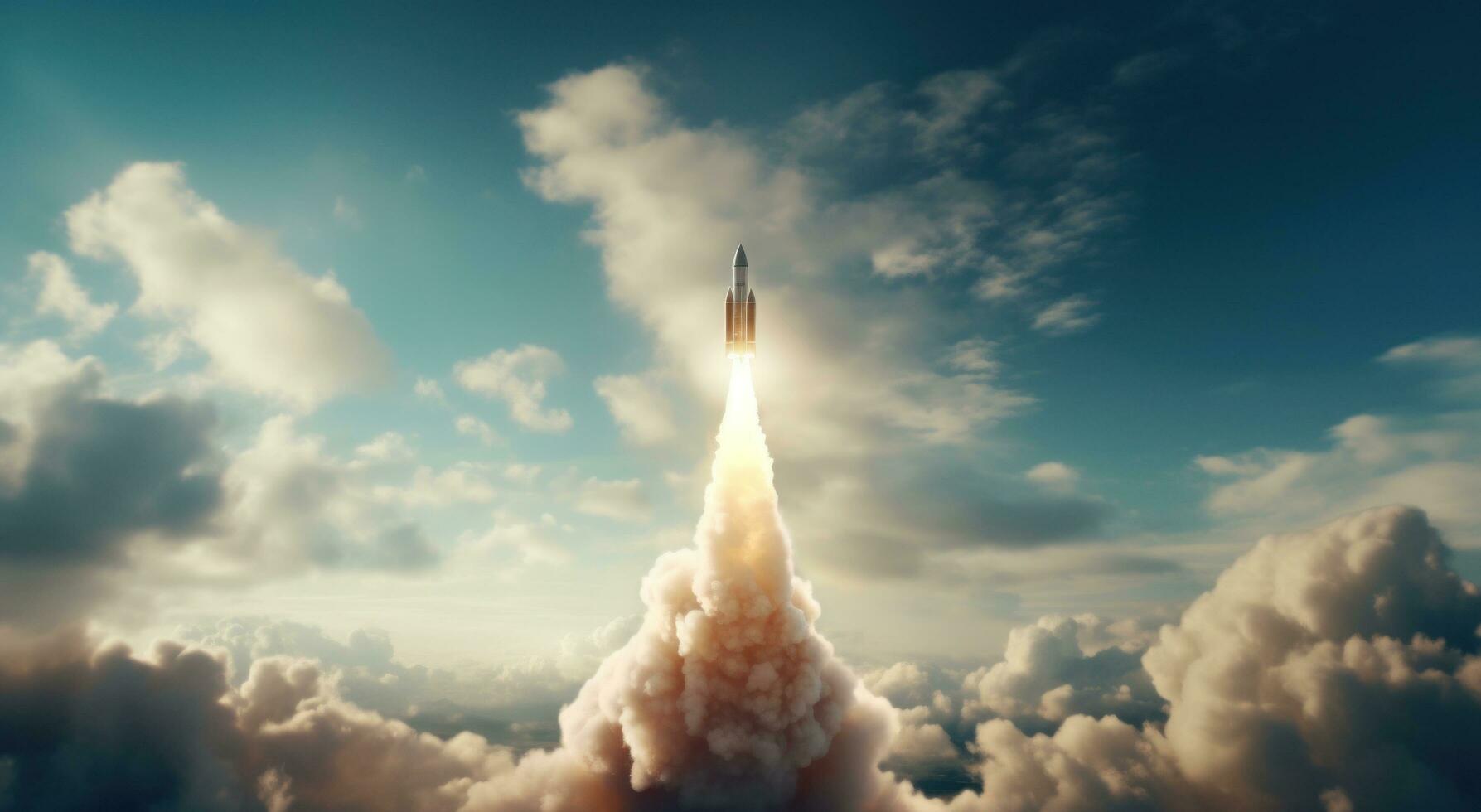 AI generated there is a rocket that launch in front of a cloud photo