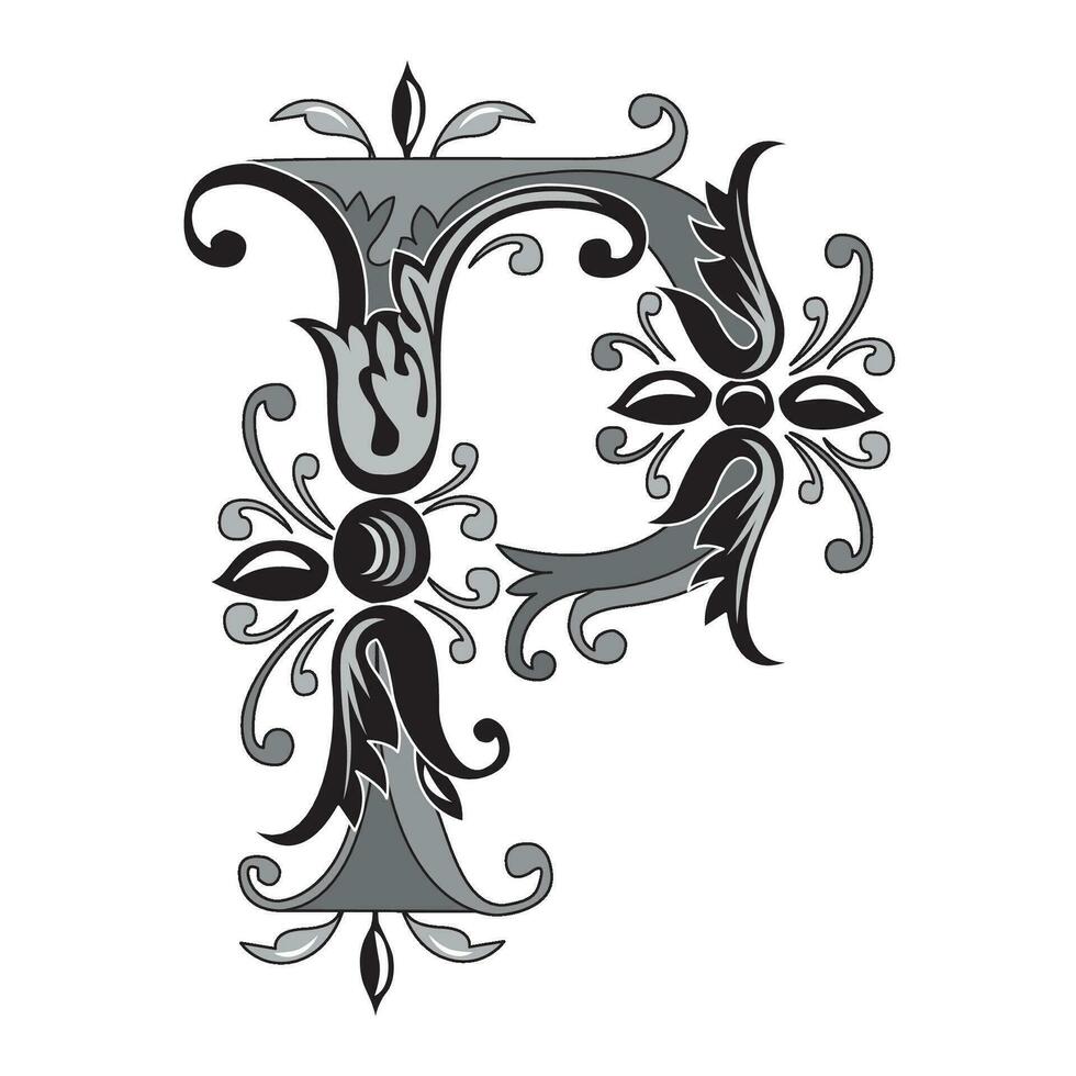 Vincente Initial Caps Font Capital Letter P vector design