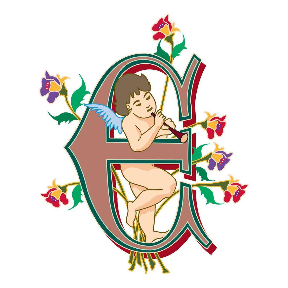 Cherubs Initial Caps Font Capital Letter E vector design