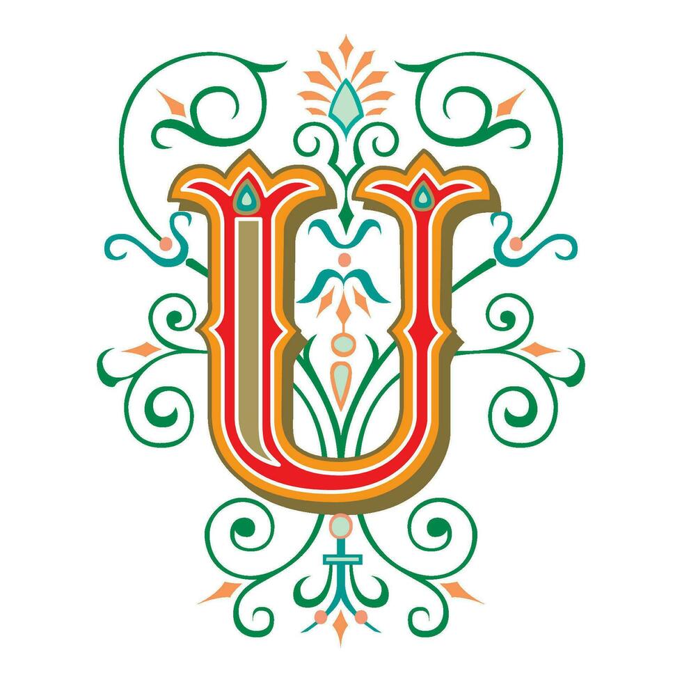 Art Tuscani Initial Caps Font Capital Letter U vector design