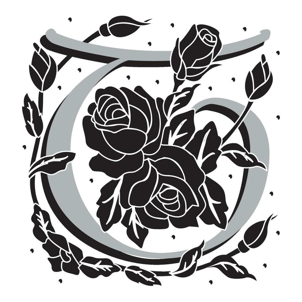 rosette Initial Caps Font Capital Letter T vector design