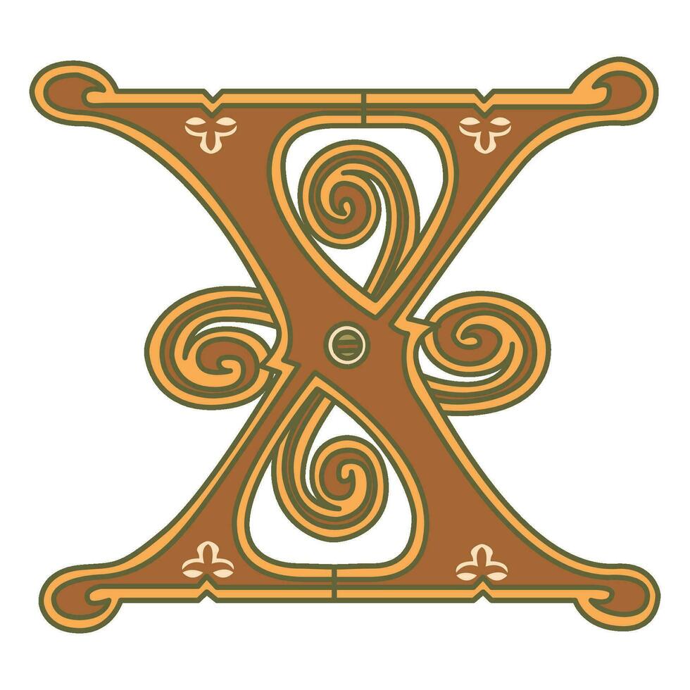 Art Ginger Initial Caps Font Capital Letter X vector design