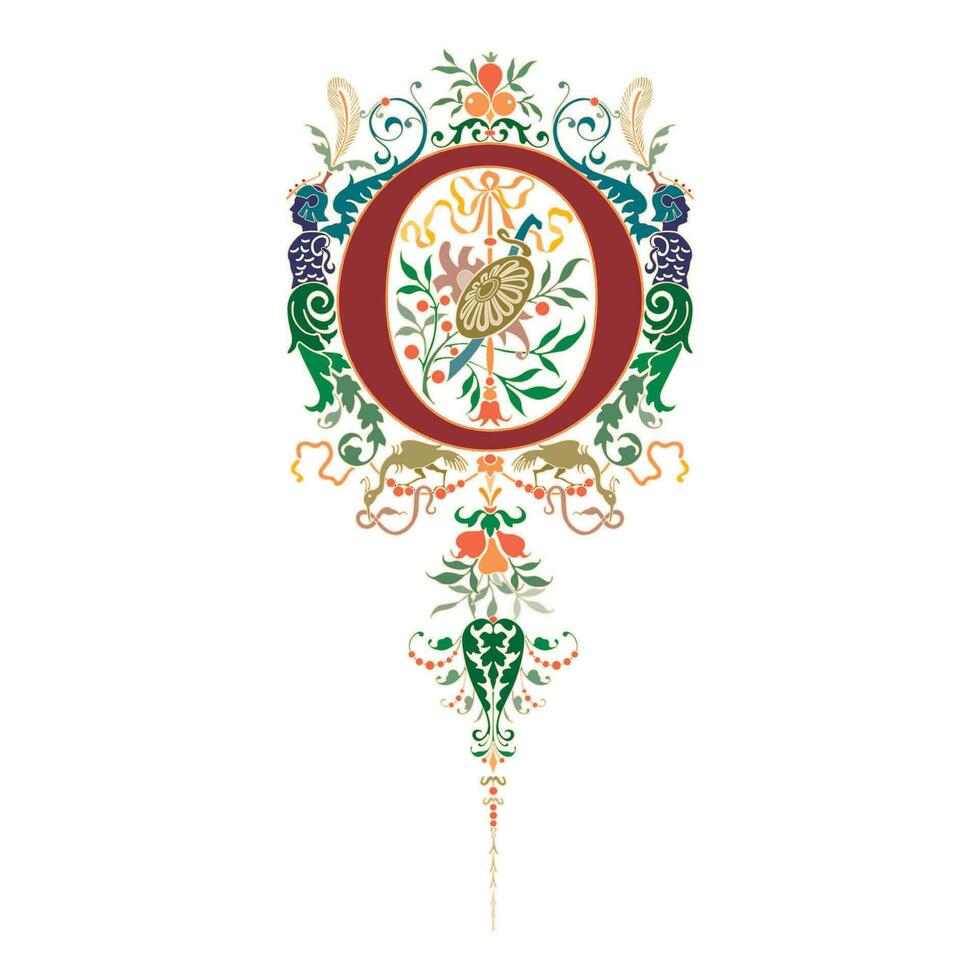 Art Renaissance Initial Caps Font Capital Letter O vector design