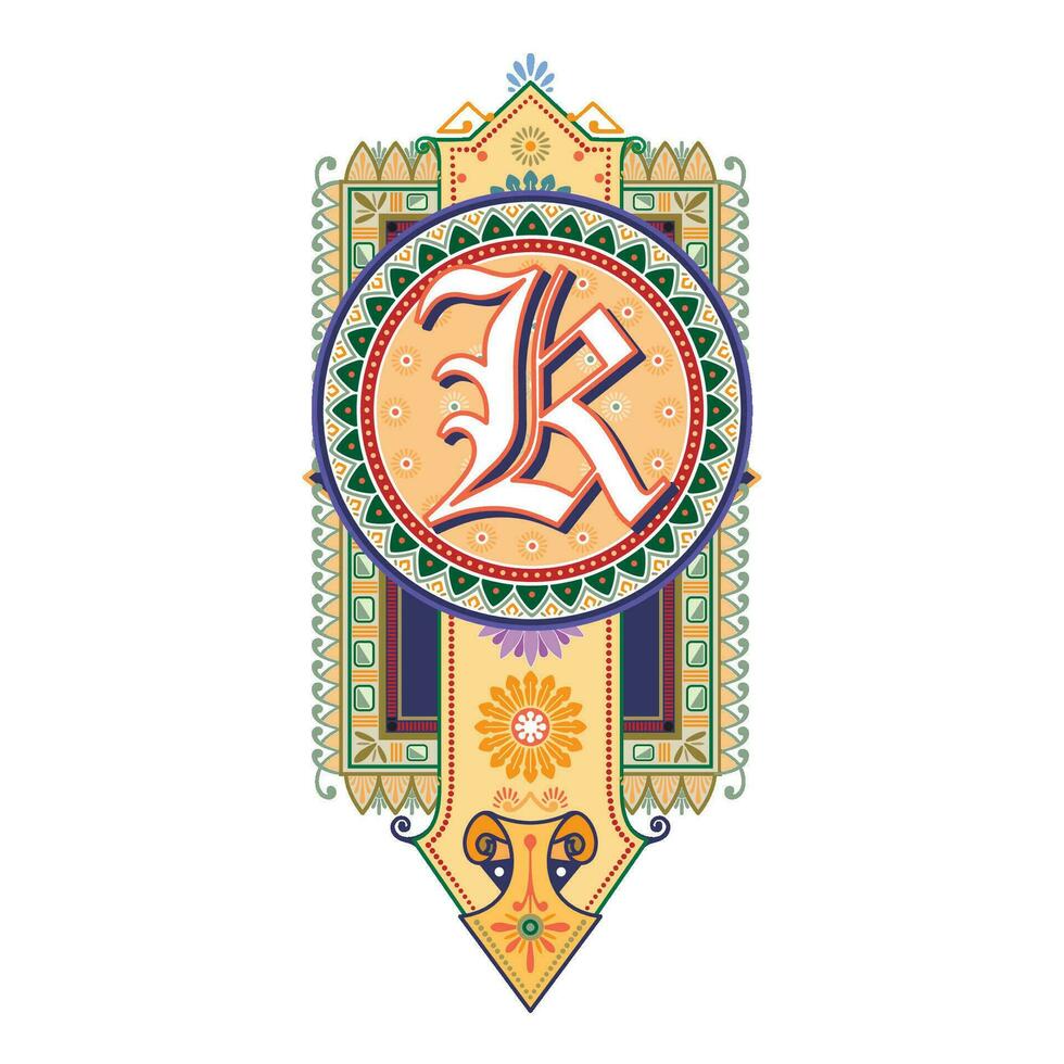 Art Marquesa Initial Caps Font Capital Letter K vector design