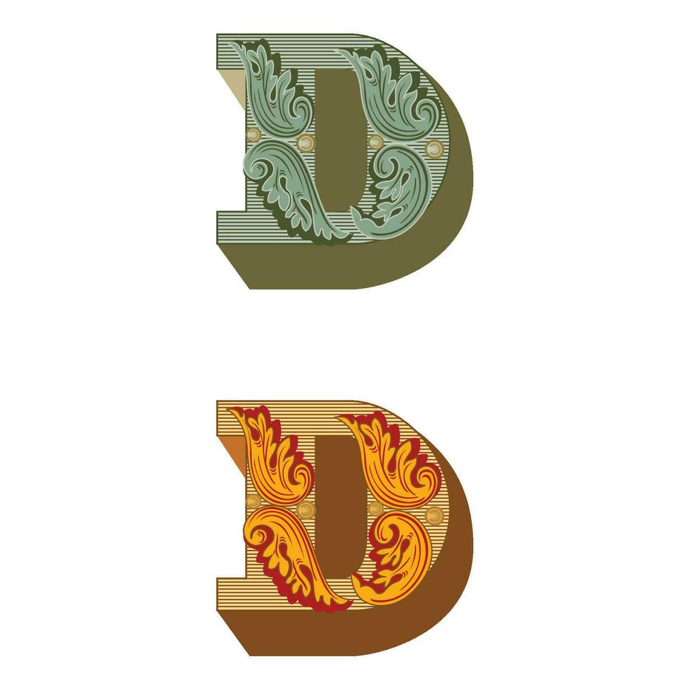 Art Federal Initial Caps Font Capital Letter D vector design