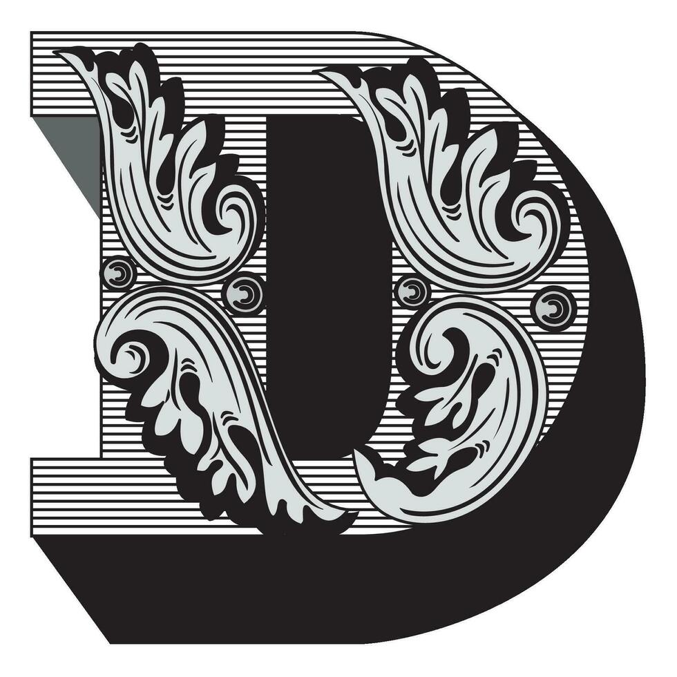 Art Federal Initial Caps Font Capital Letter D vector design