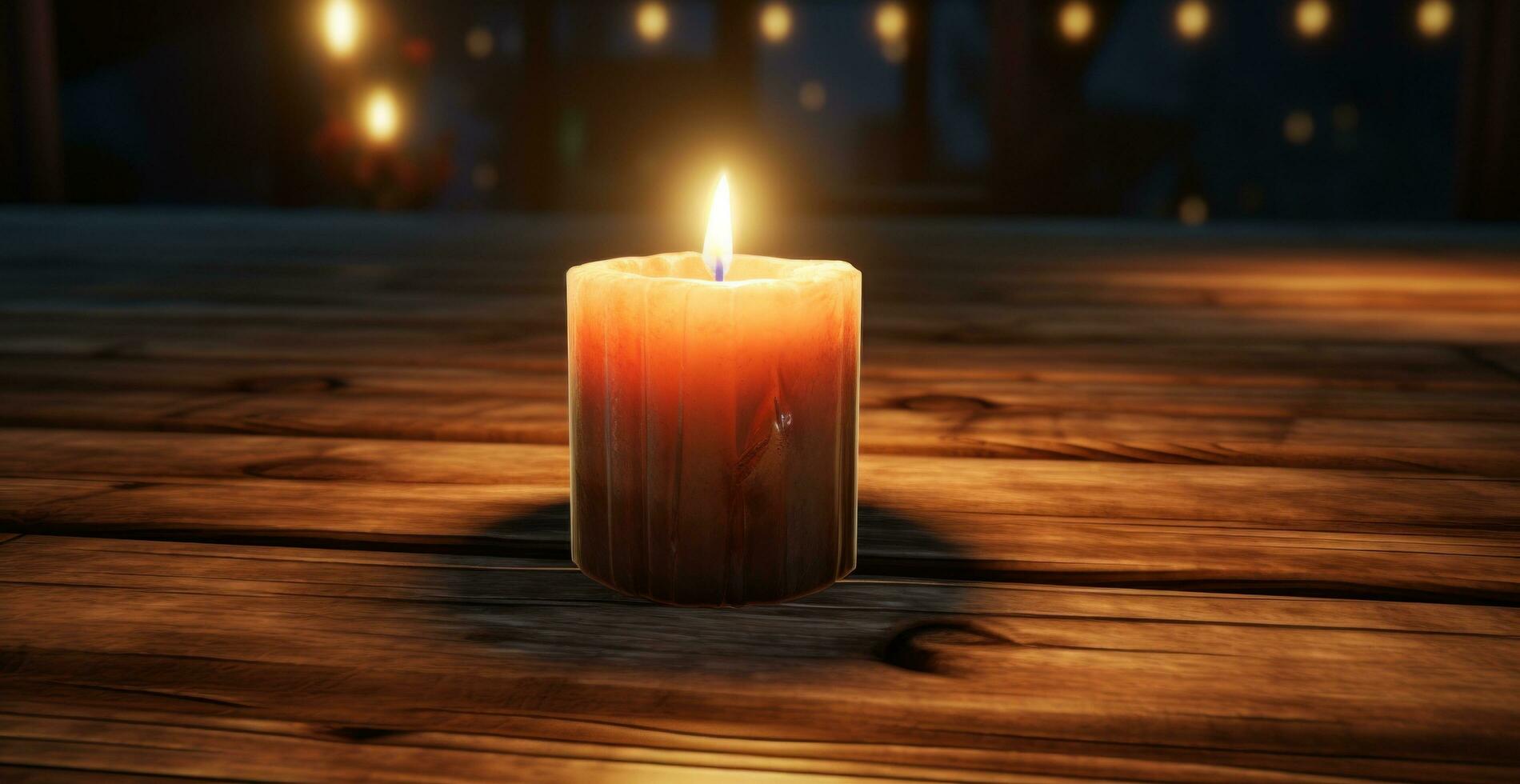 AI generated lit candle on the table at night photo