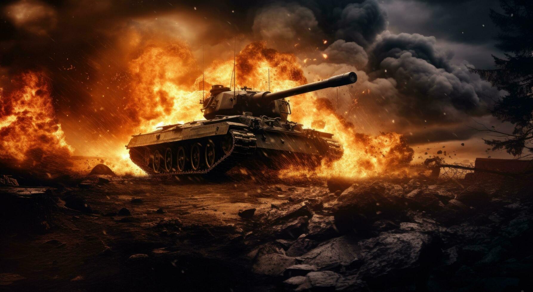 AI generated the tank blows flames and smoke onto the ground photo