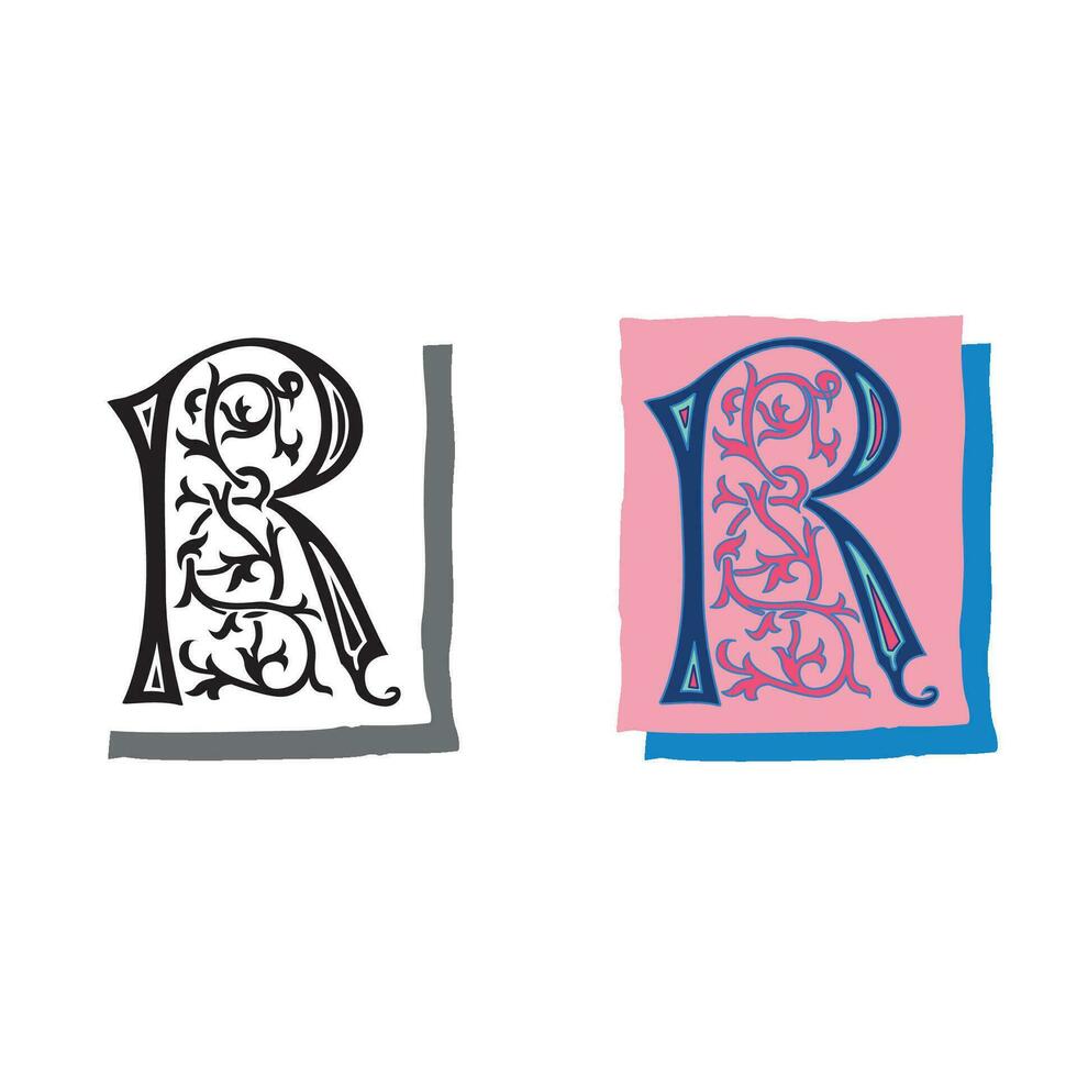 Art Napoli Initial Caps Font Capital Letter R vector design