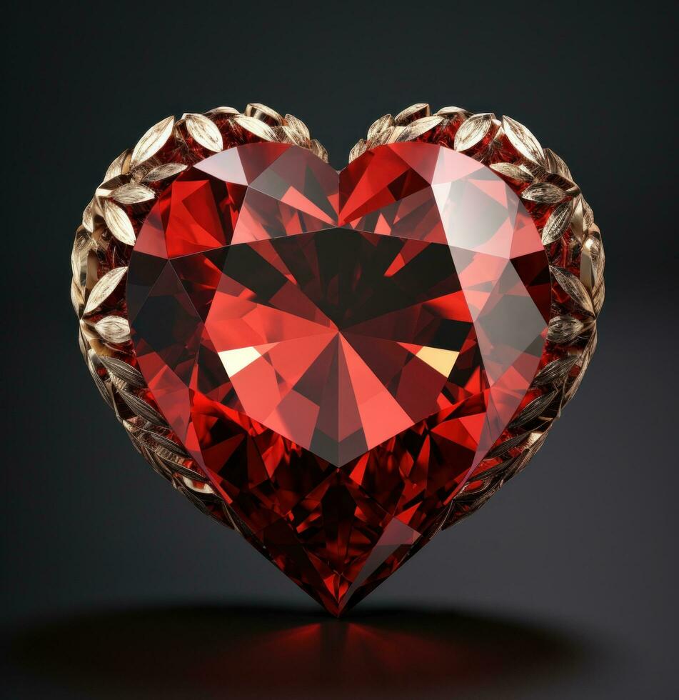 AI generated beautiful heart cut synthetic diamond in frame photo