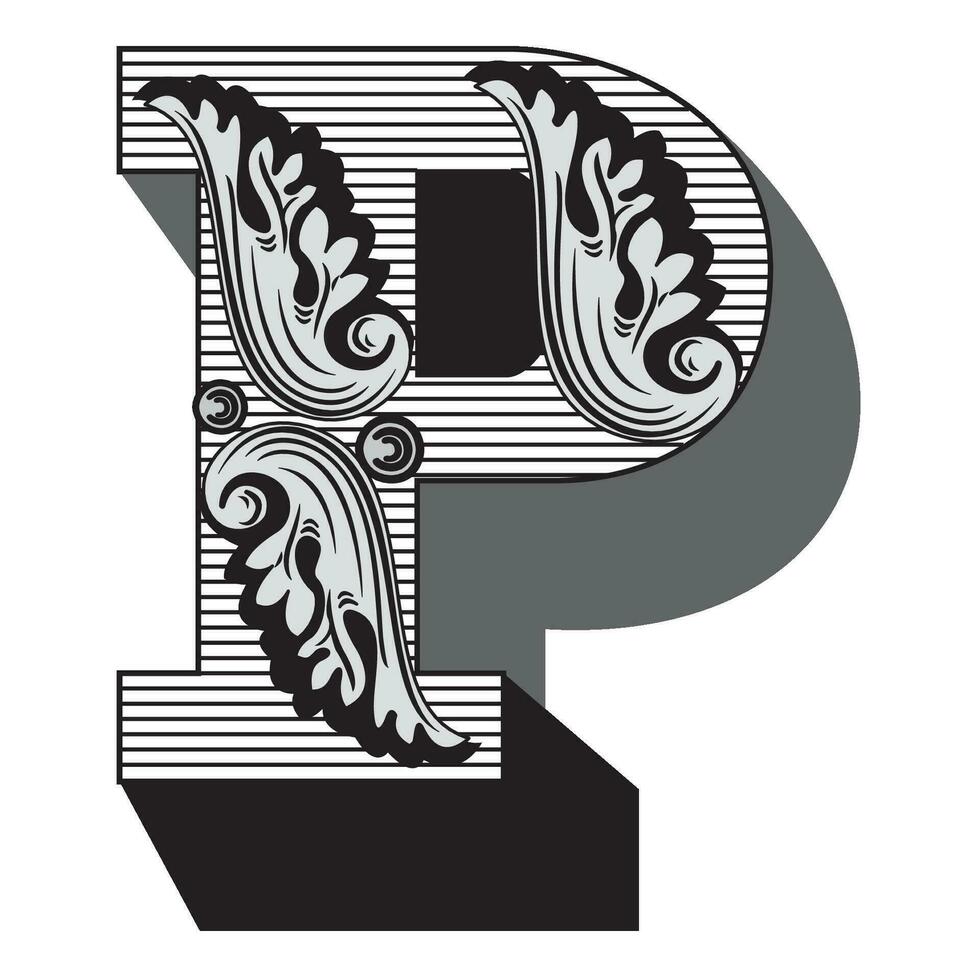 Art Federal Initial Caps Font Capital Letter P vector design