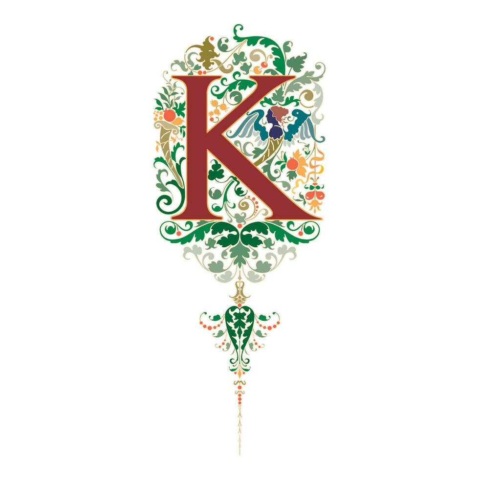 Art Renaissance Initial Caps Font Capital Letter K vector design