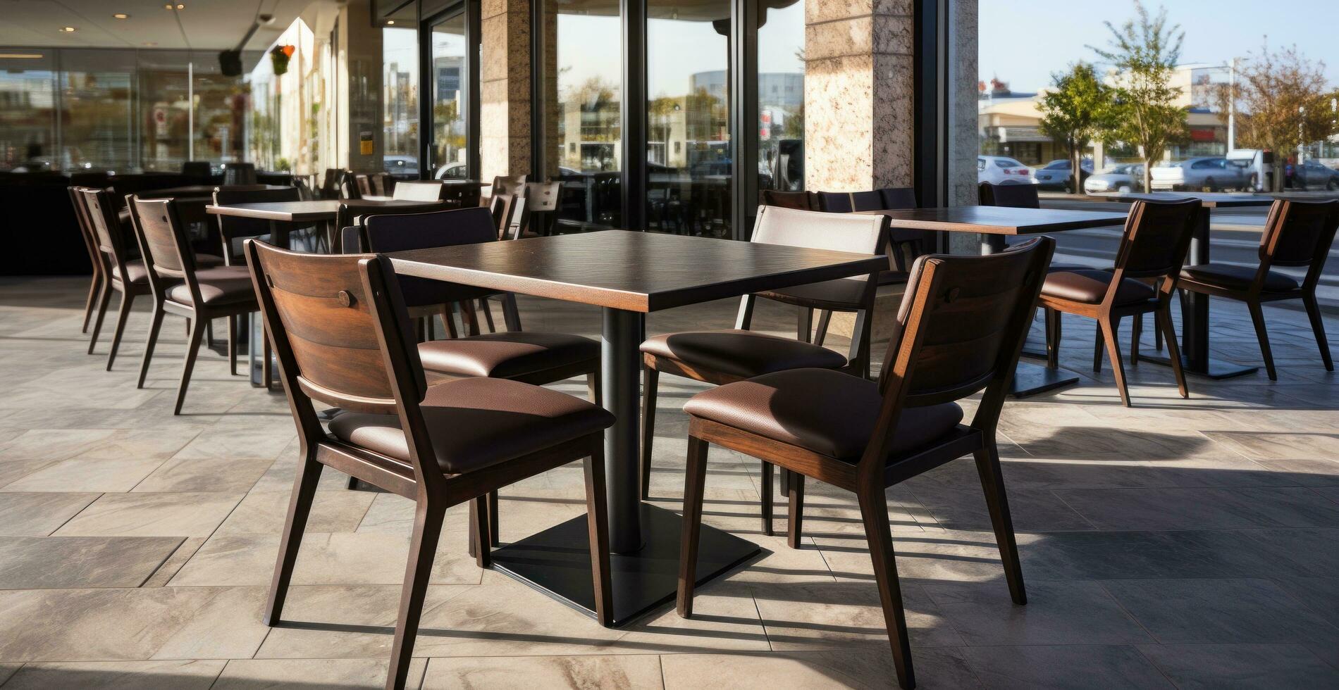 AI generated table and chairs for a restaurant in a parking lot photo