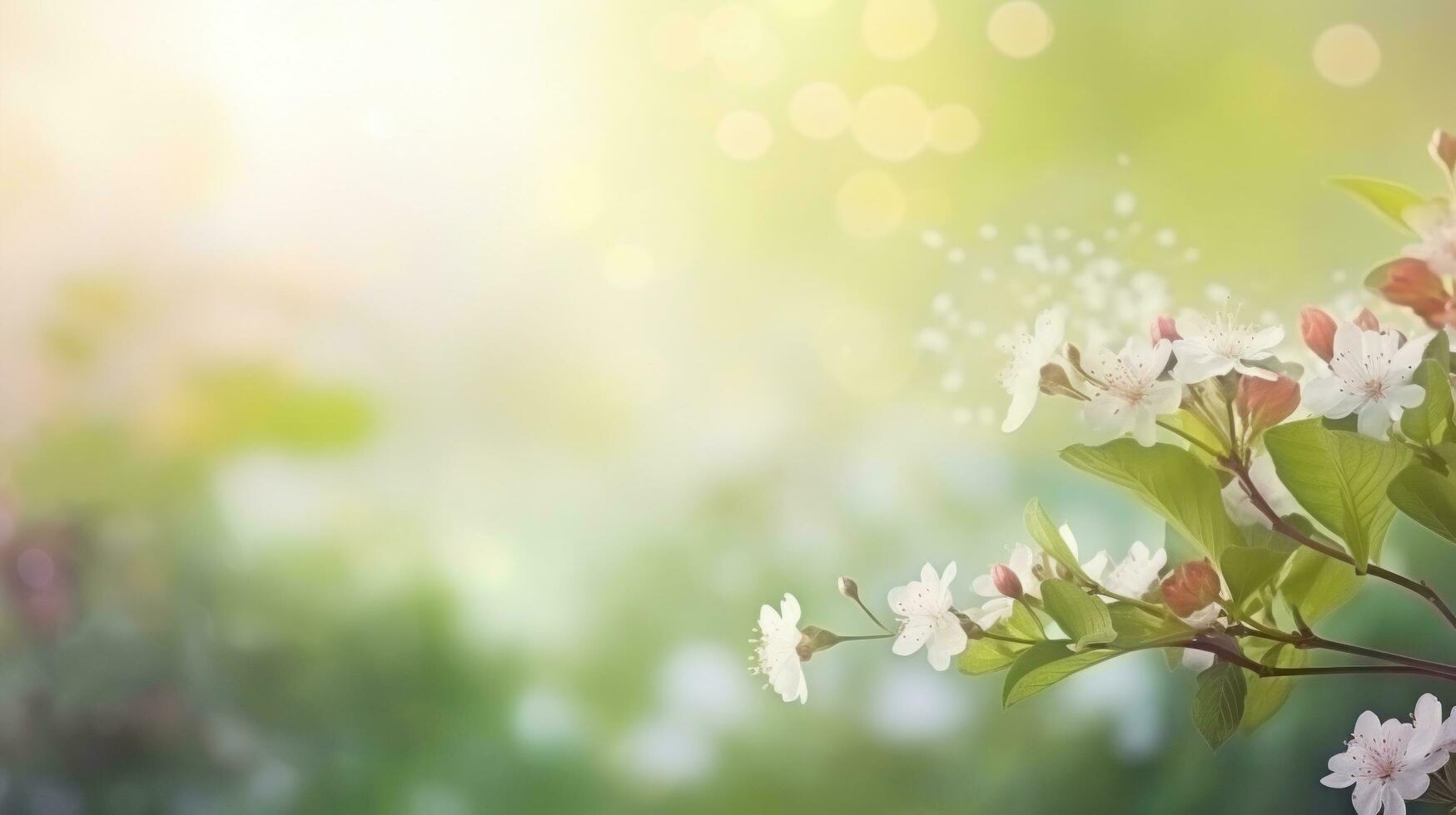 AI generated spring is a magic season. beautiful photorealistic wallpaper with copy space for text photo