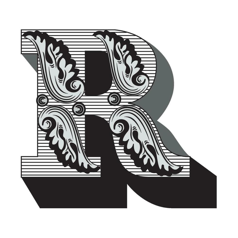 Art Federal Initial Caps Font Capital Letter R vector design