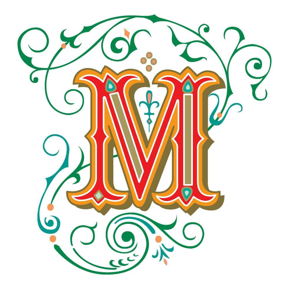 Art Tuscani Initial Caps Font Capital Letter M vector design