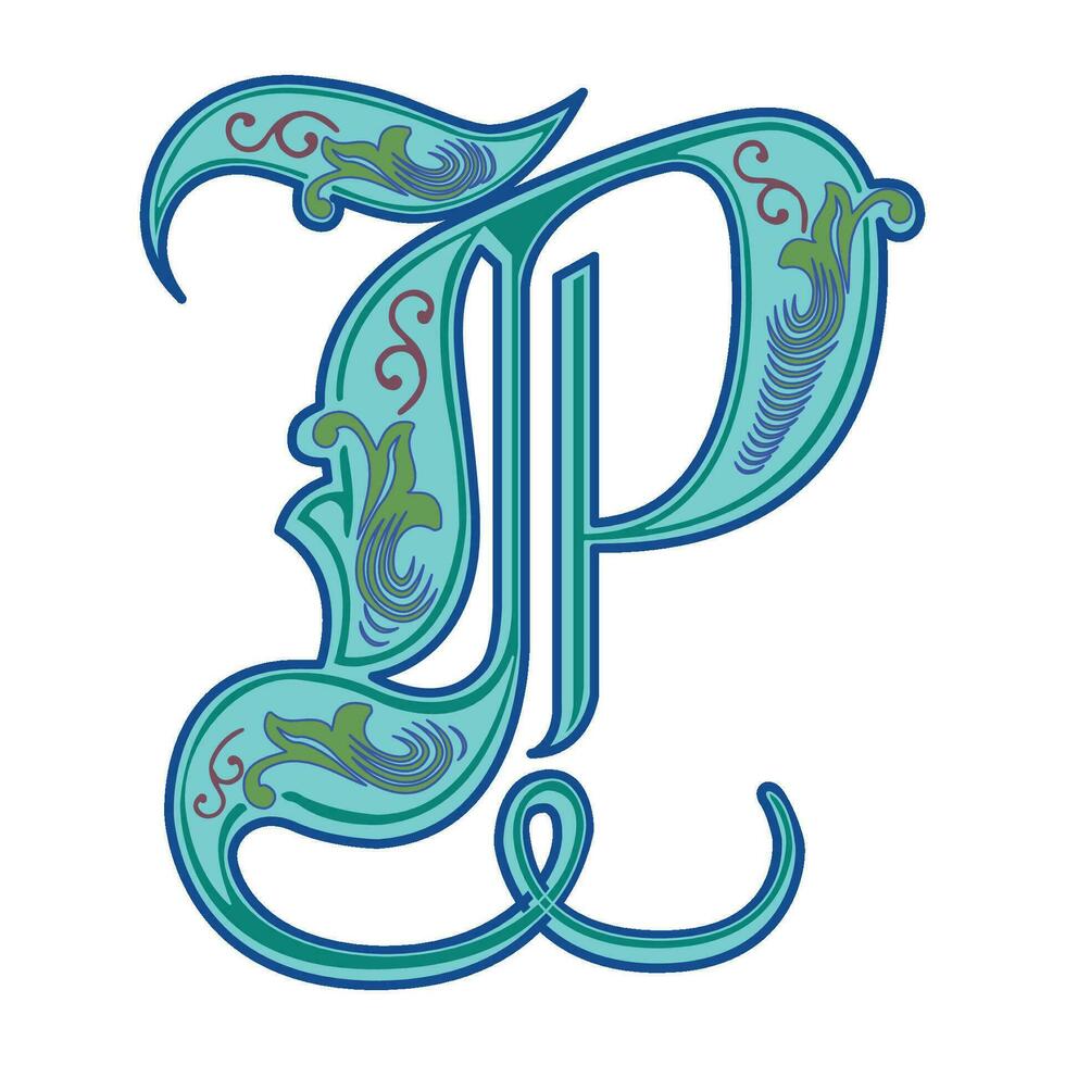 Art Royal Initial Caps Font Capital Letter P vector design