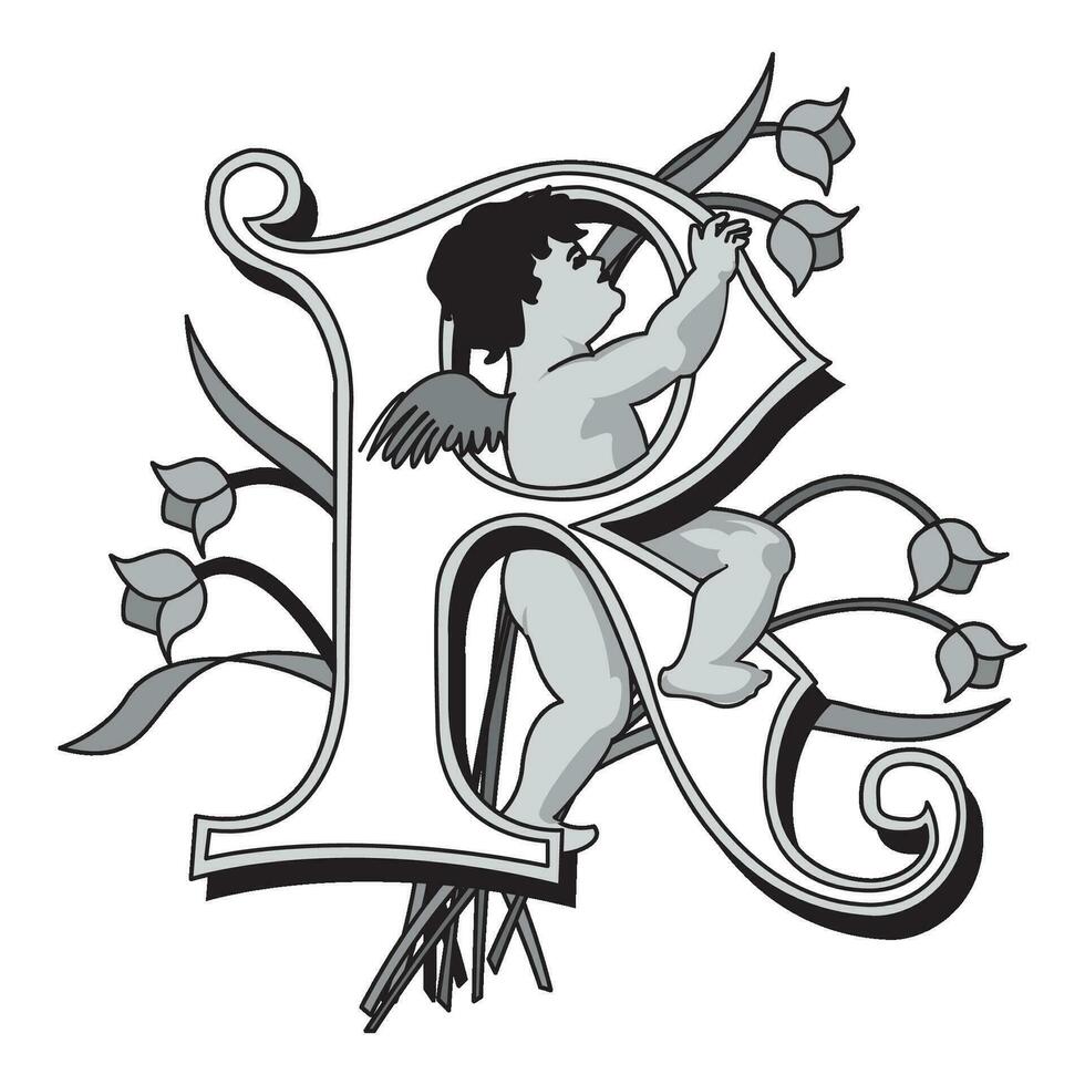 Cherubs Initial Caps Font Capital Letter R vector design