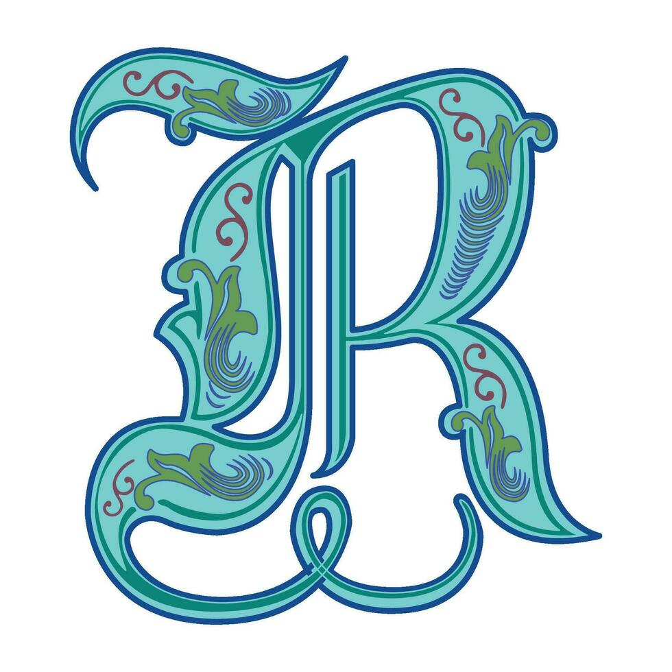 Art Royal Initial Caps Font Capital Letter R vector design