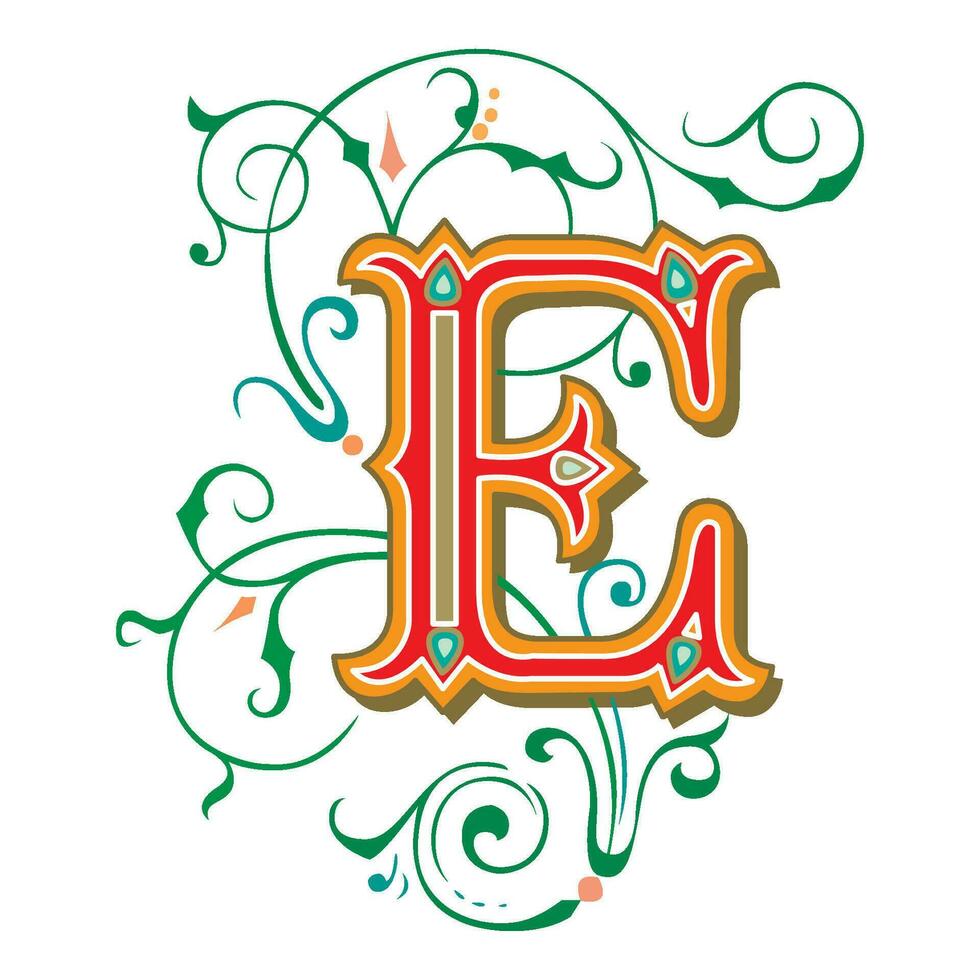 Art Tuscani Initial Caps Font Capital Letter E vector design