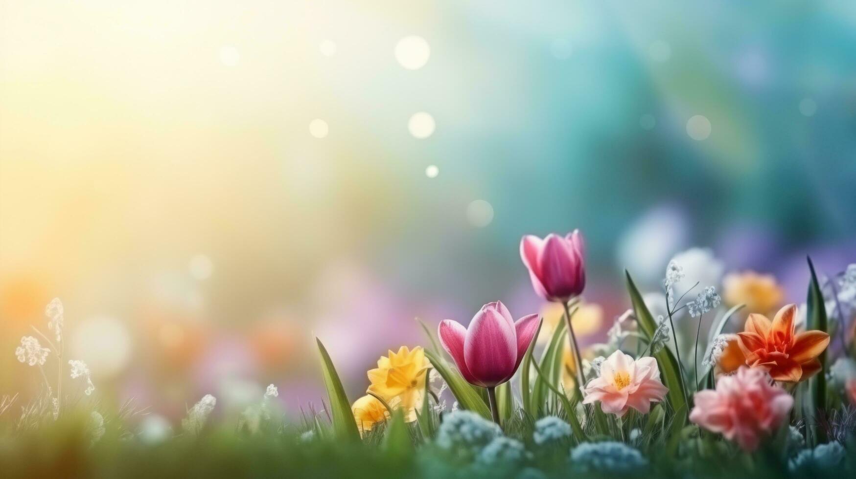 AI generated spring is a magic season. beautiful photorealistic wallpaper with copy space for text photo