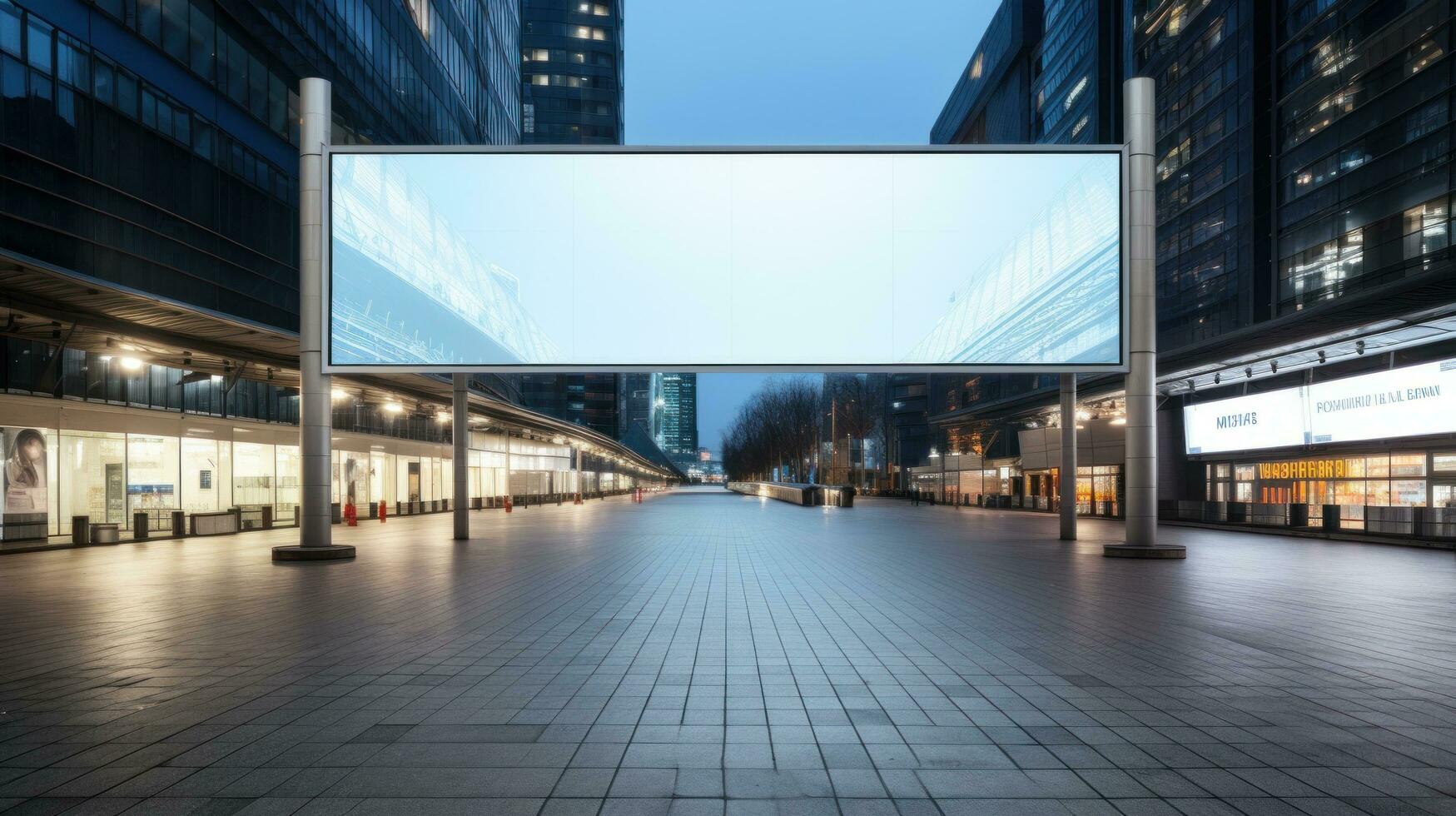 AI generated empty billboard of a huge image to display inside of modern mall photo