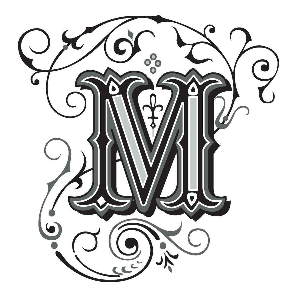 Art Tuscani Initial Caps Font Capital Letter M vector design