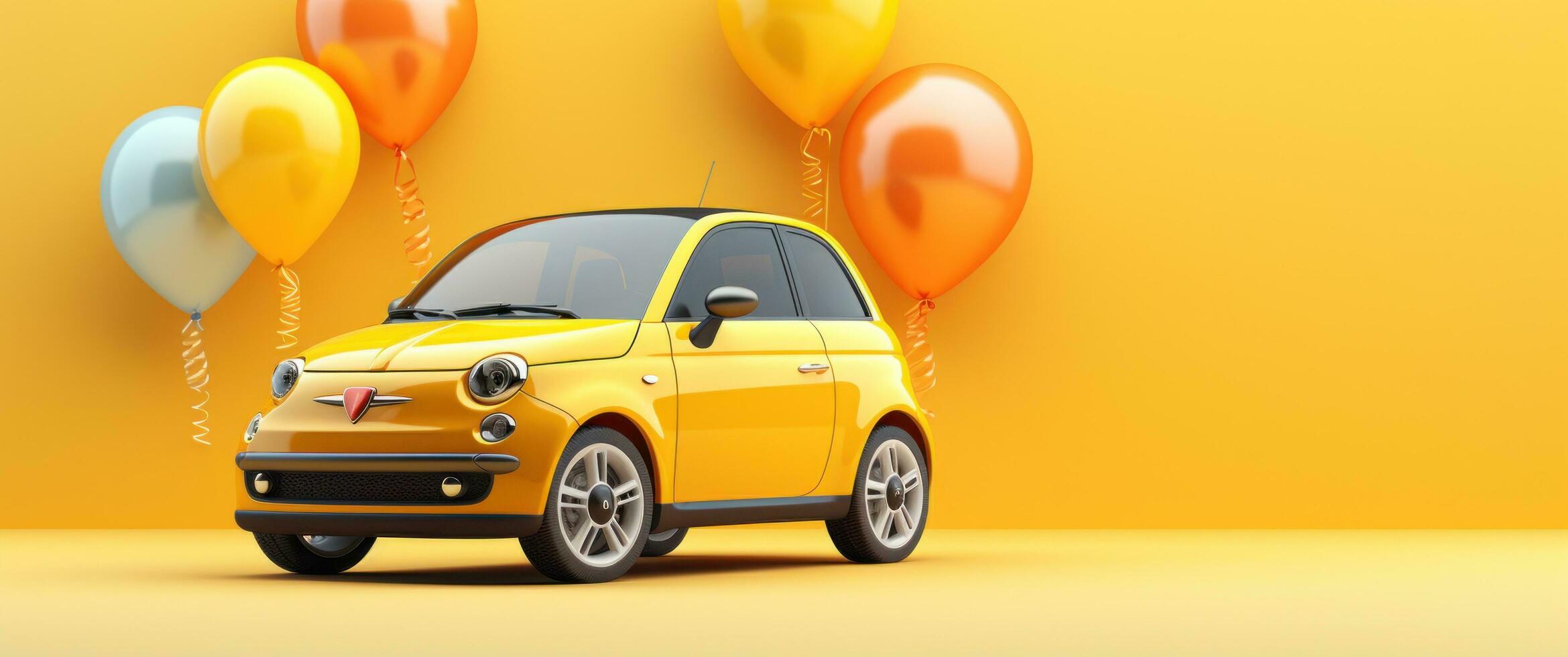 AI generated cute car with a heart and a heart balloon photo