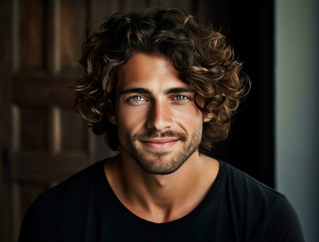 AI generated man smiling with curly hair 35787365 Stock Photo at Vecteezy