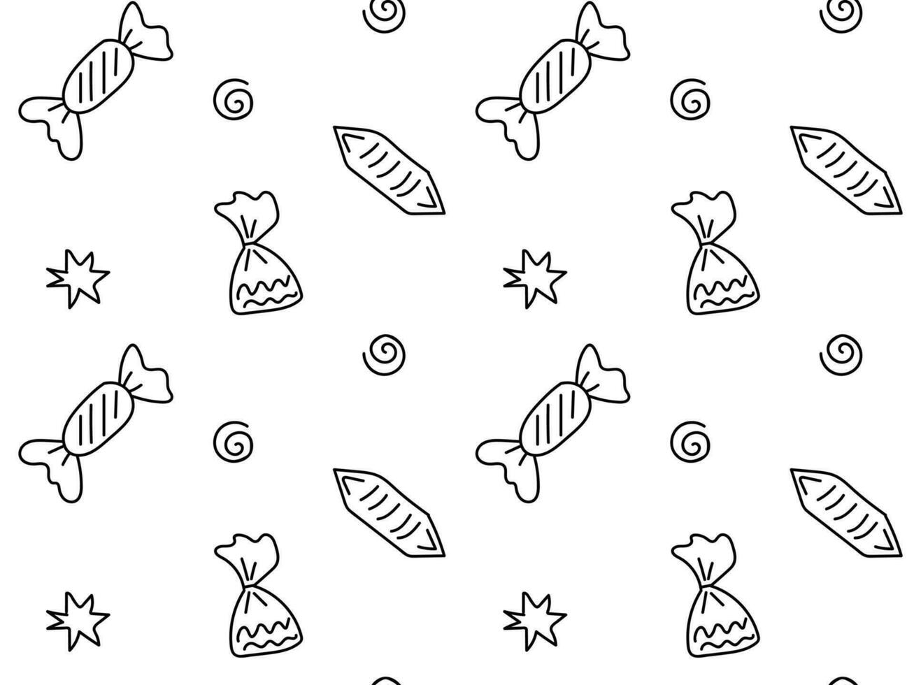 seamless black and white doodle pattern with sweets, candies, holiday vector