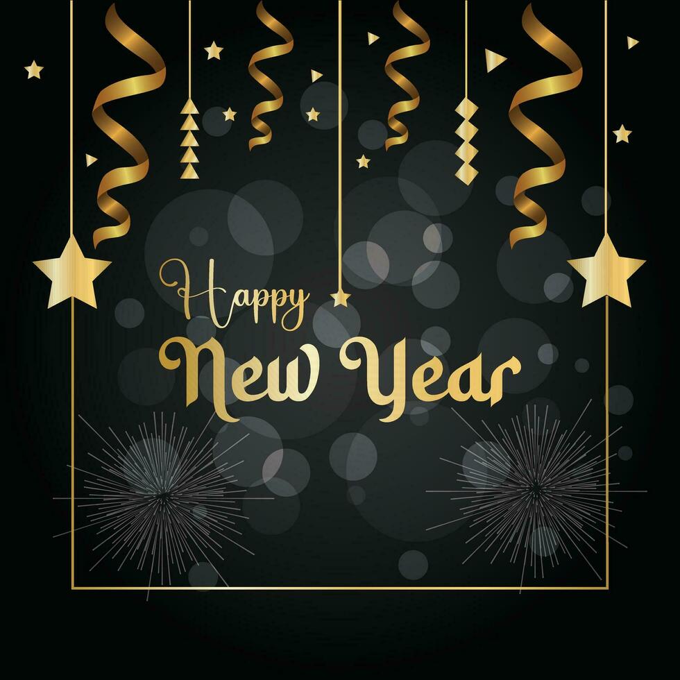 Vector New Year Abstract golden fireworks and golden gradient numbers on dark background