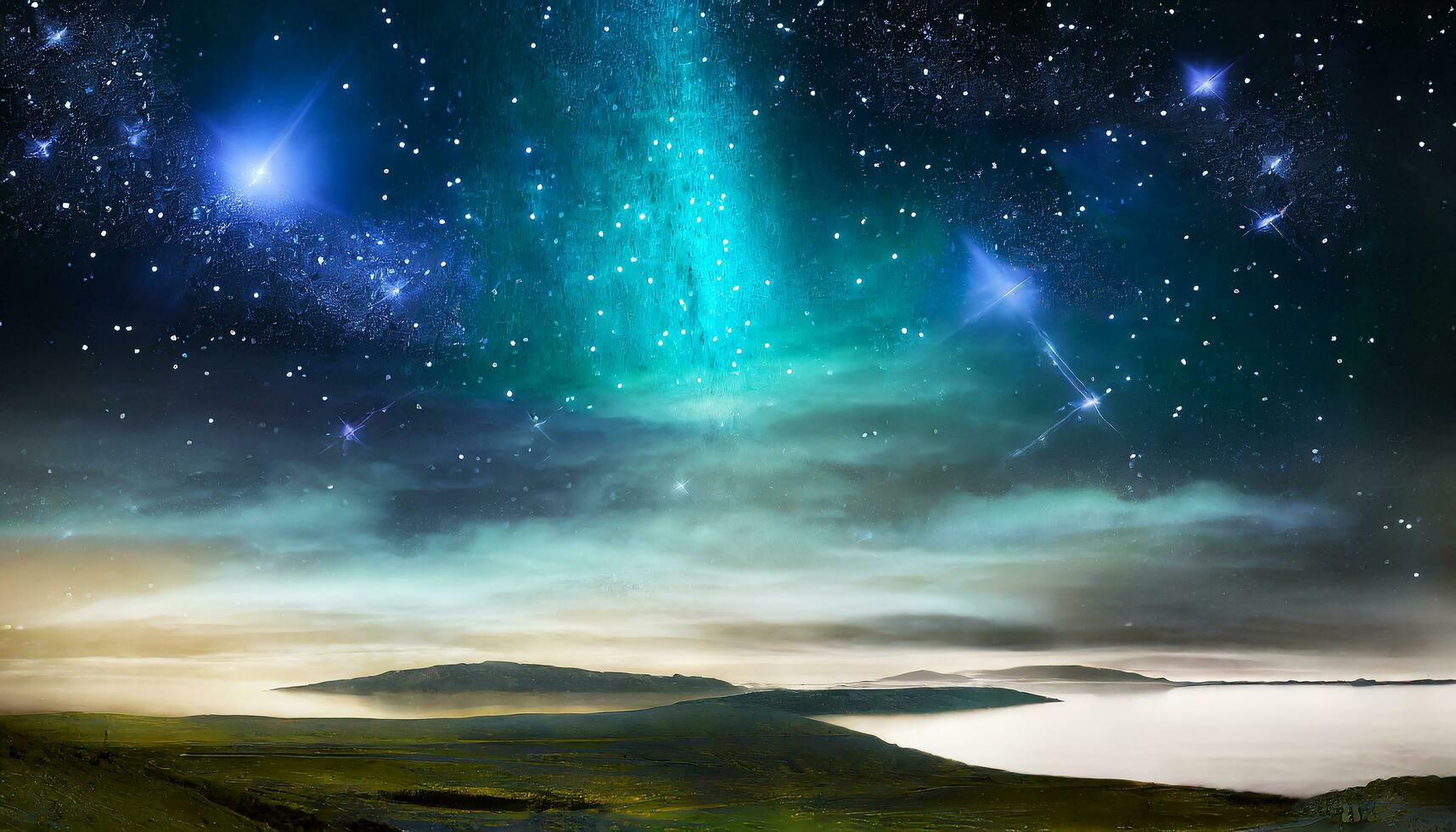 AI generated abstract and surreal landscape, with stars shining in the night sky,. photo