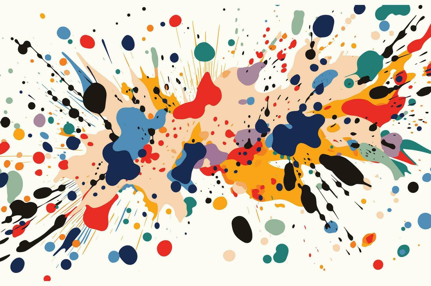 Colorful Paint Splash Pattern on White Beige, Nature Inspired Motifs, Free Brushwork, Memphis Design, Floral Explosions, Patterns vector