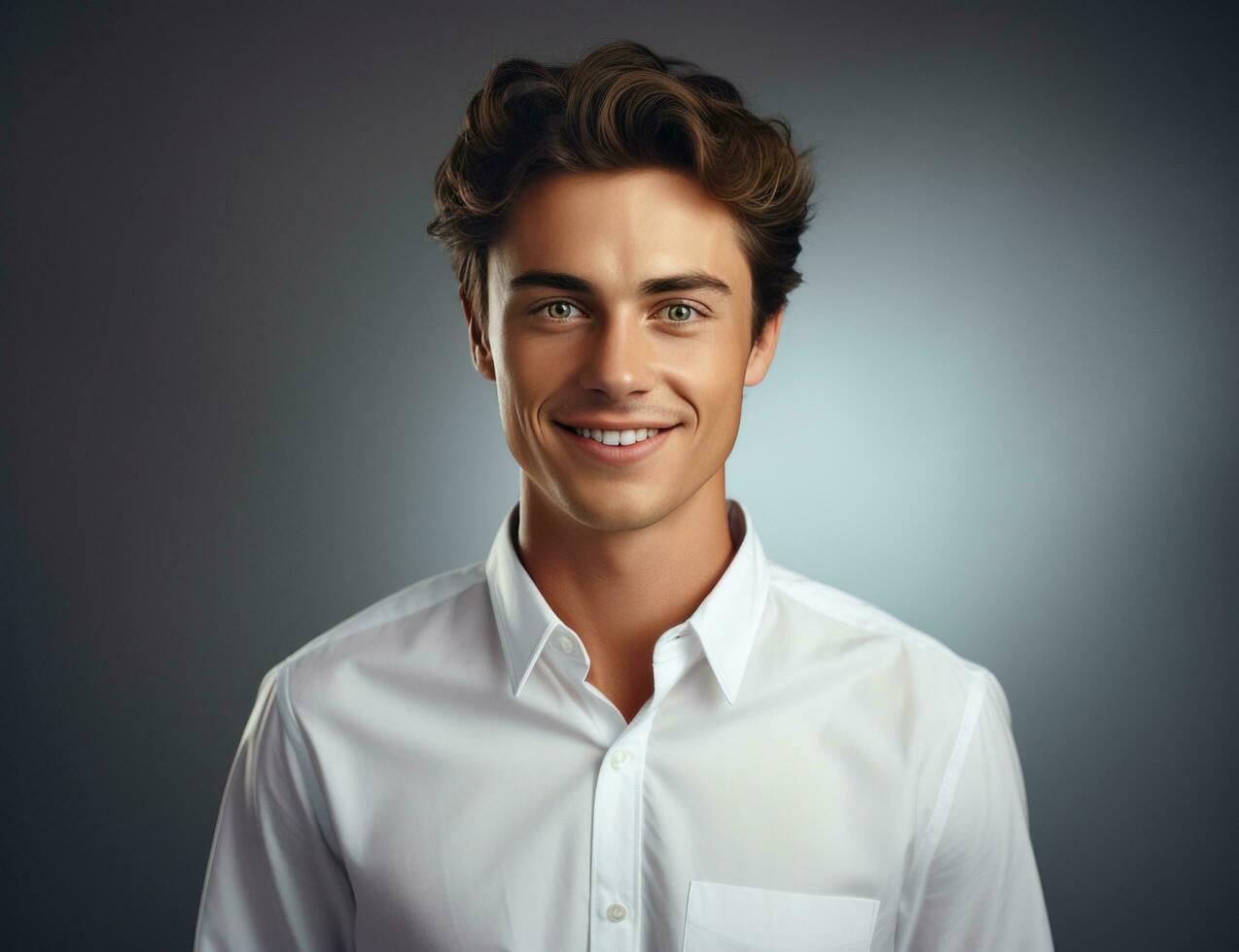 AI generated smiling young man wearing white shirt photo