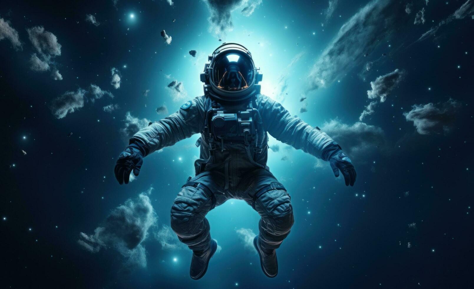 AI generated space astronaut in space with galaxy behind him and starry sky photo