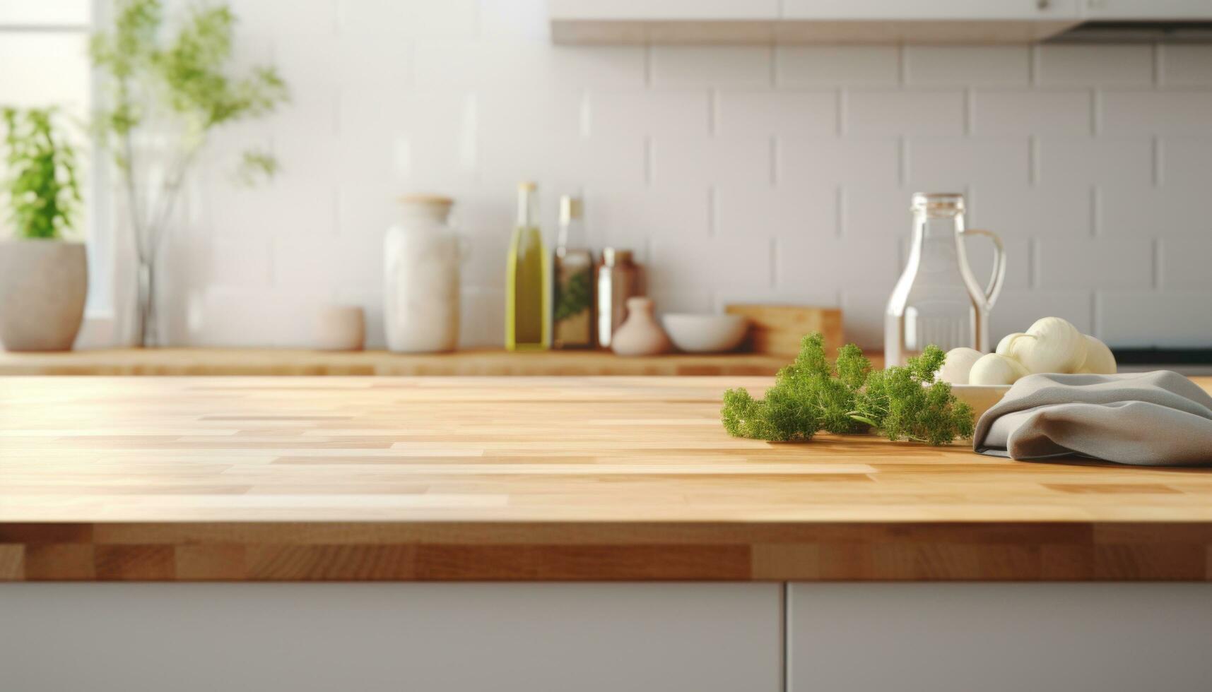AI generated the counter top of a kitchen is white and wooden photo