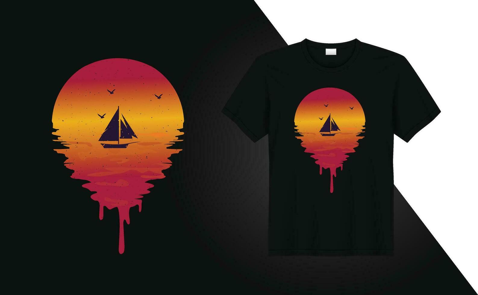 Sunset and Boat Travel tshirt design. Mental health thsirt design vector