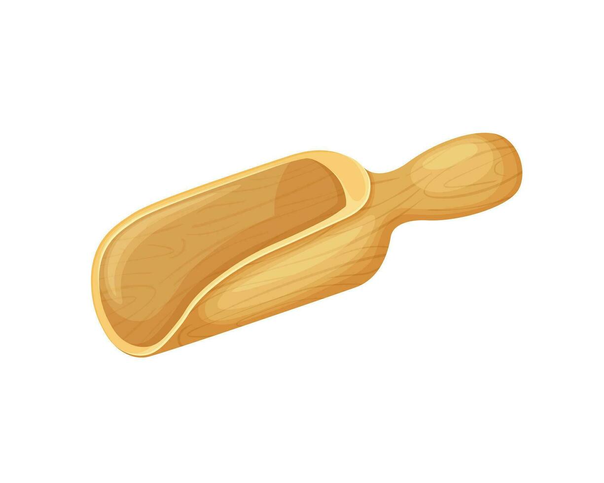 Wooden scoop. A large wooden spoon. Wooden scoop for bulk products and cereals. Vector illustration isolated on a white background