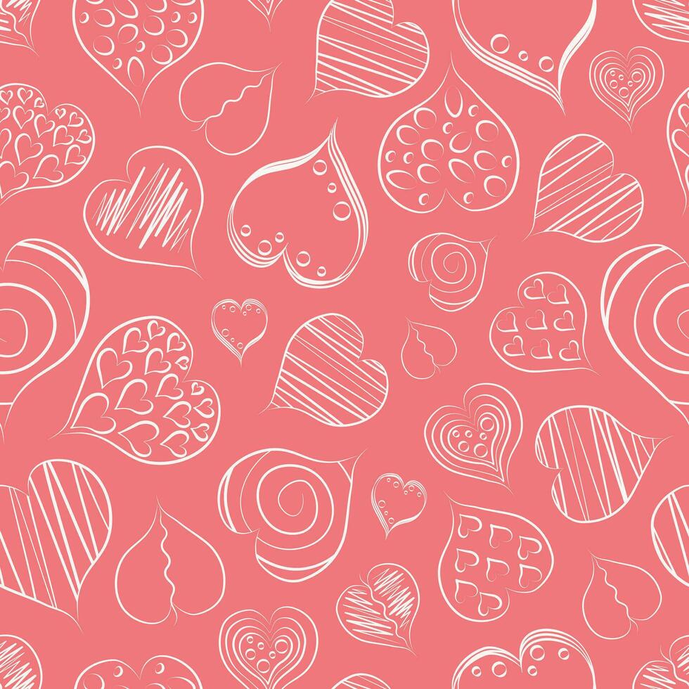 Heart pattern. Seamless pattern with the image of hearts in doodle style. Pattern with hearts for print and gift wrapping. Vector