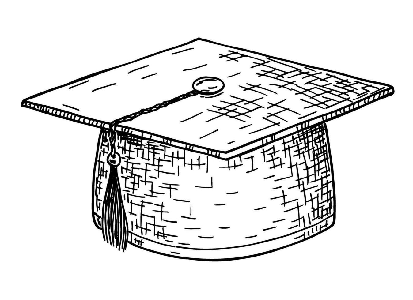 Black graduate cap. Freehand outline ink hand drawn. Academic education symbol, high school bachelor headwear. vector