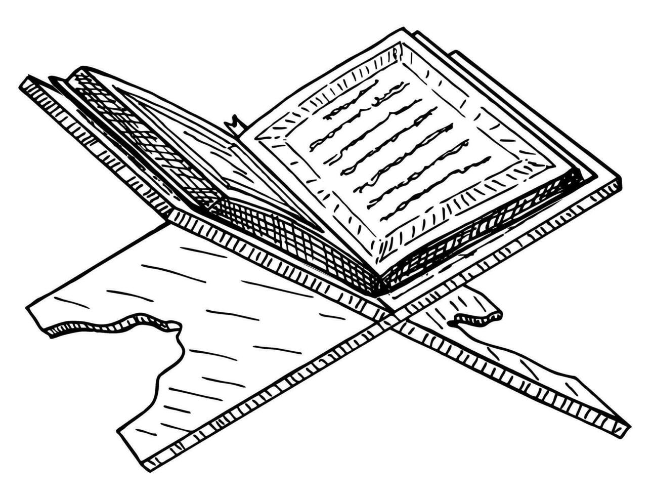 The Holy Quran. Koran on the stand. Hand Drawn Sketch. Muslim holiday, Eid Mubarak, Eid al-fitr, Ramadan Kareem vector