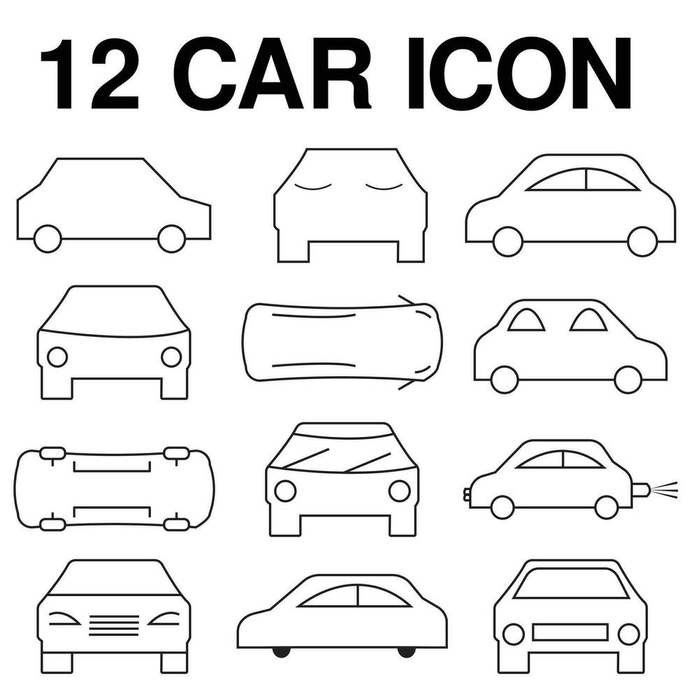Car icons set. The car from different sides. Side view, back, front, bottom, inside. linear icon collection. Line with editable stroke vector